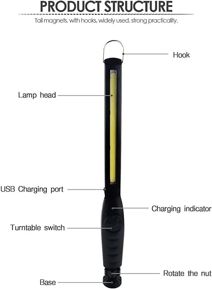 dobíjecí COB LED pracovní světlo 700 lumenů magnetická svítilna USB