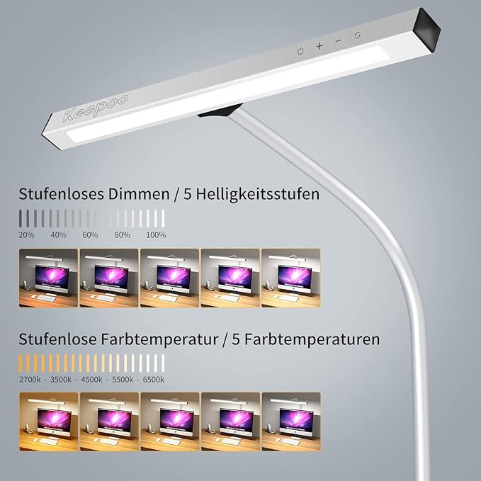 LED stolní lampa, stmívatelná upínací lampa pro architekty, 360°