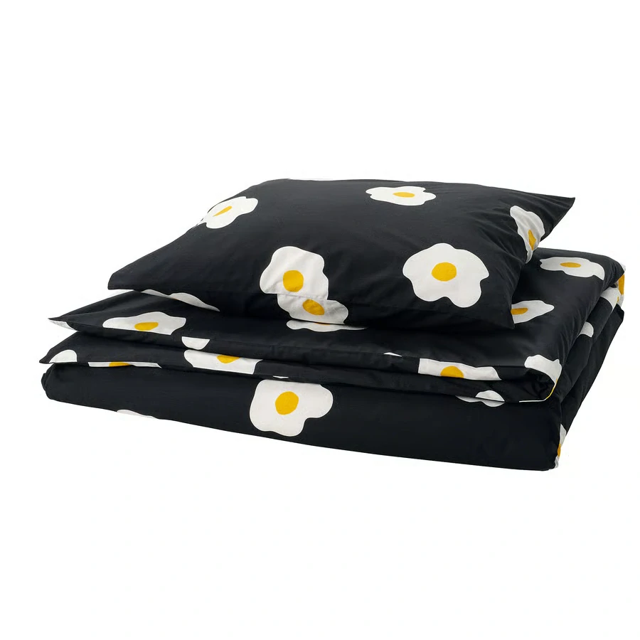 ÖGONLOCKSMAL Povlečení na jednolůžko, černá/bílá/žlutá, 155x220/80x80