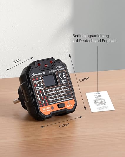 Tester zásuvek s testem proudového chrániče a LCD displejem napětí