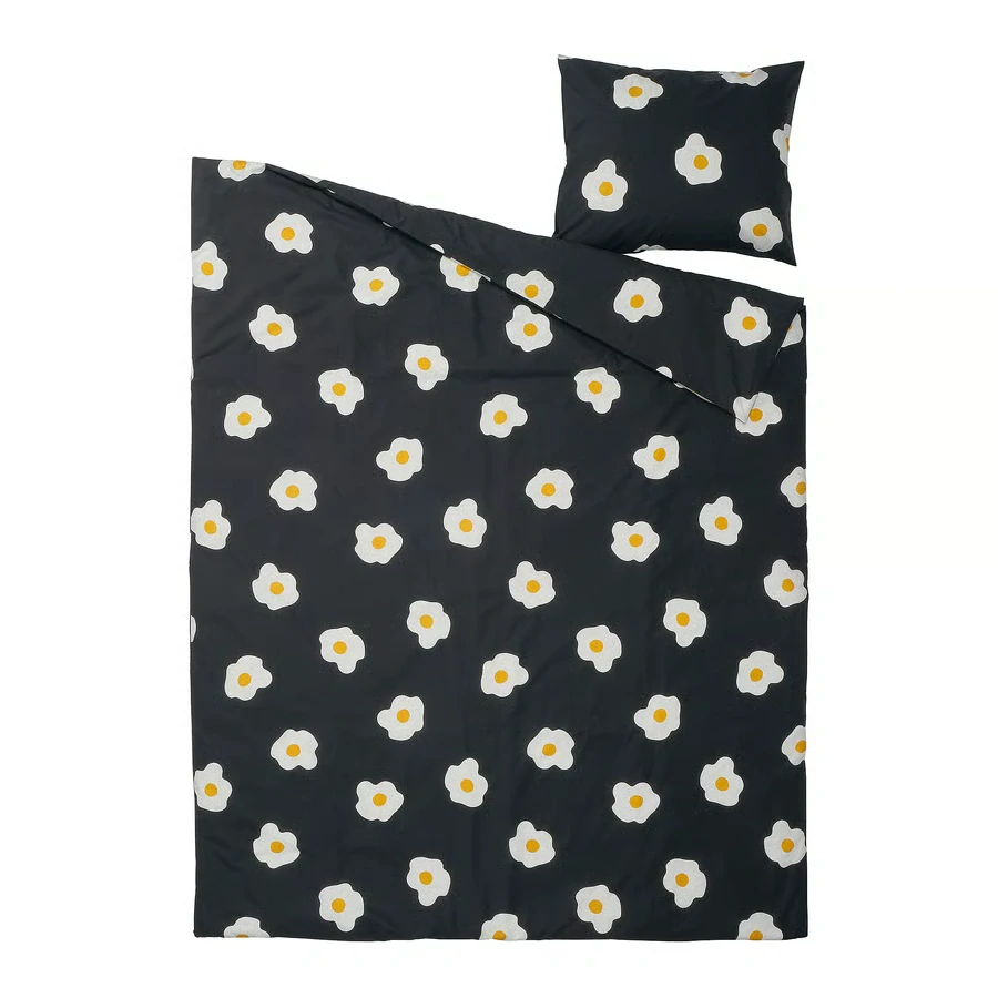 ÖGONLOCKSMAL Povlečení na jednolůžko, černá/bílá/žlutá, 155x220/80x80