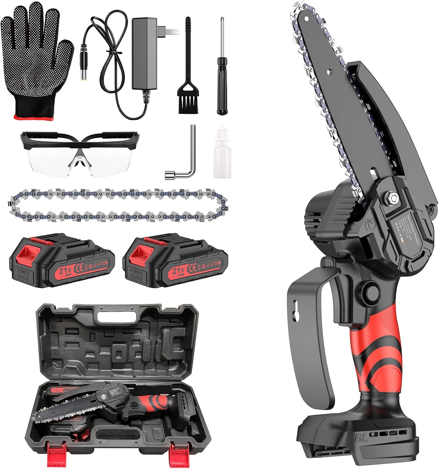 Mini řetězová pila Akumulátorová, 6palcová elektricka s 2bateriemi