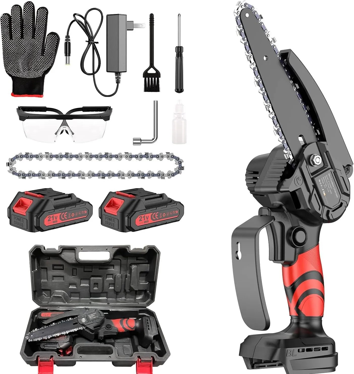 Mini řetězová pila Akumulátorová, 6palcová elektricka s 2bateriemi